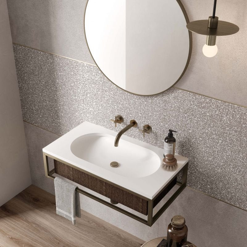 Gres Porcellanato Effetto Cemento Rettificato Lappato 90x90 8.5mm Dots Grey Blend - ABK