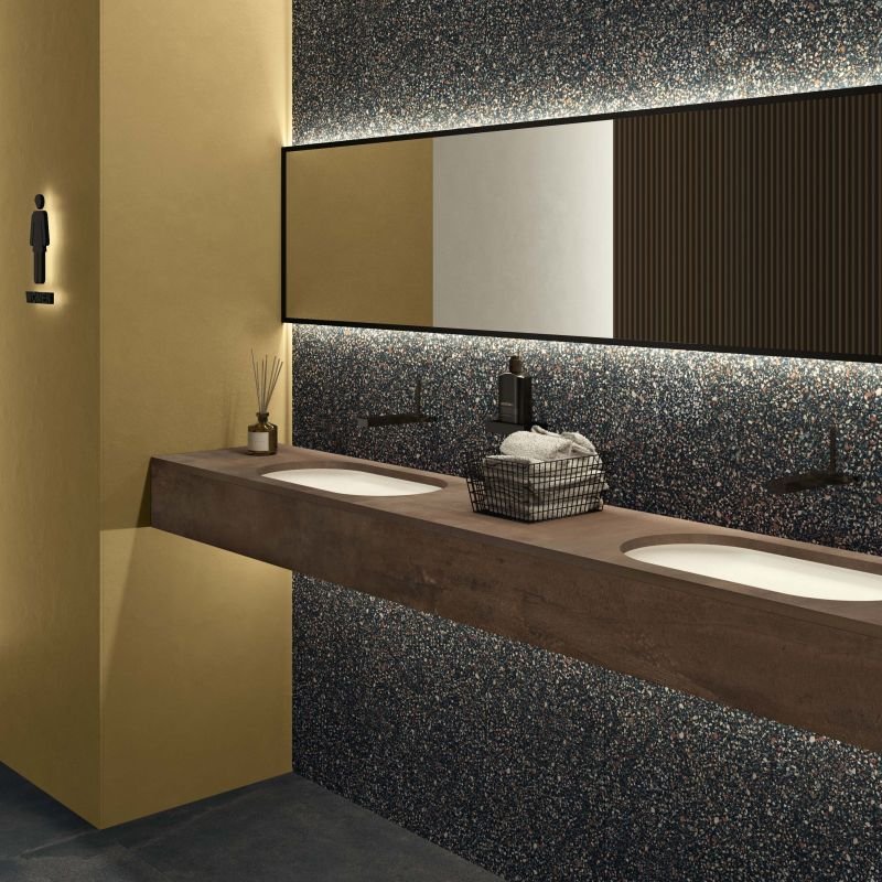 Gres Porcellanato Effetto Cemento Rettificato Lappato 90x90 8.5mm Dots Multiblack Blend - ABK