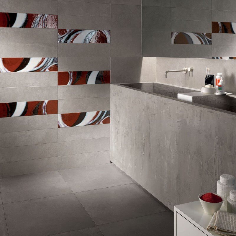 Gres Porcellanato Effetto Cemento Rettificato Naturale 15x60 8.5mm Mix Arancio Splash - ABK