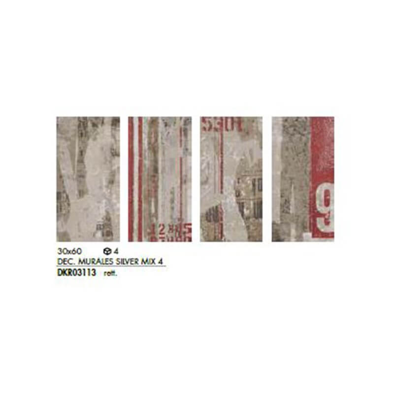 Gres Porcellanato Effetto Cemento Rettificato Naturale 30x60 8.5mm Mix Silver Murales - ABK