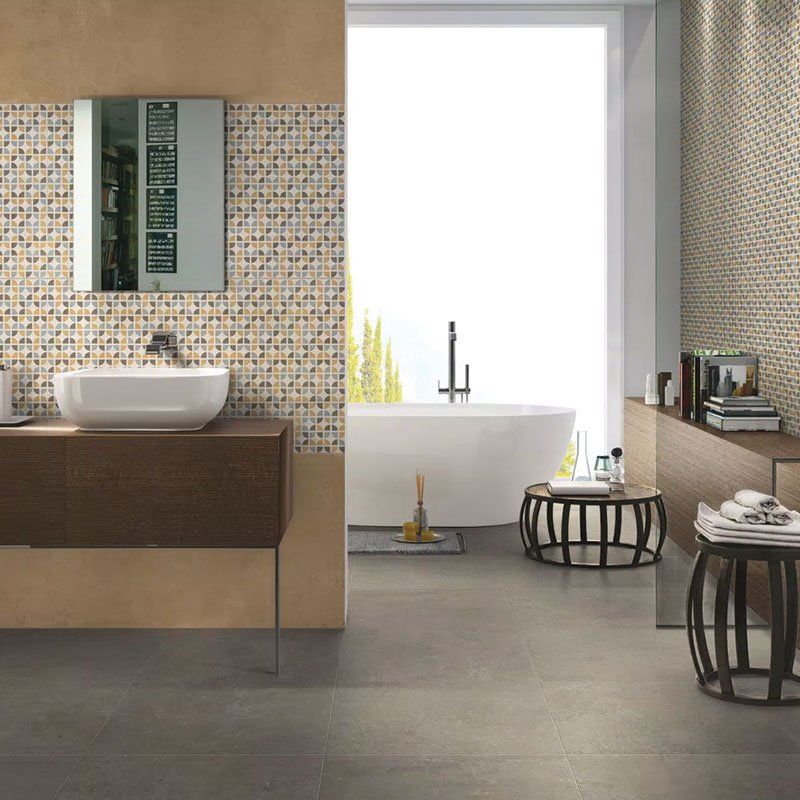Cement Effect Porcelain Stoneware Rectified Natural 60x60 9mm Cinnamon Match up - Florim