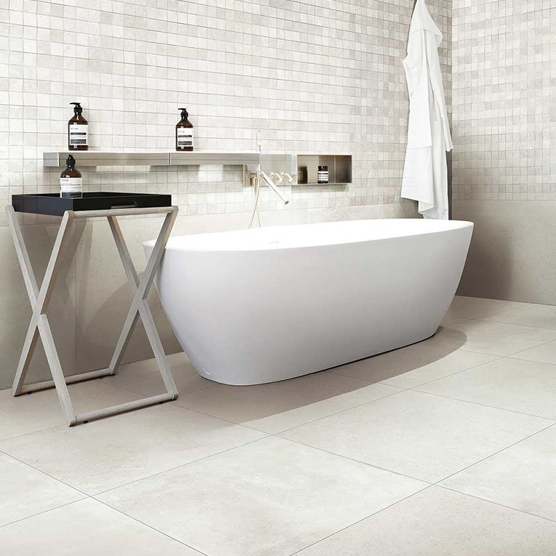 Cement Effect Porcelain Stoneware Rectified Natural 60x60 9mm White Maps - Florim