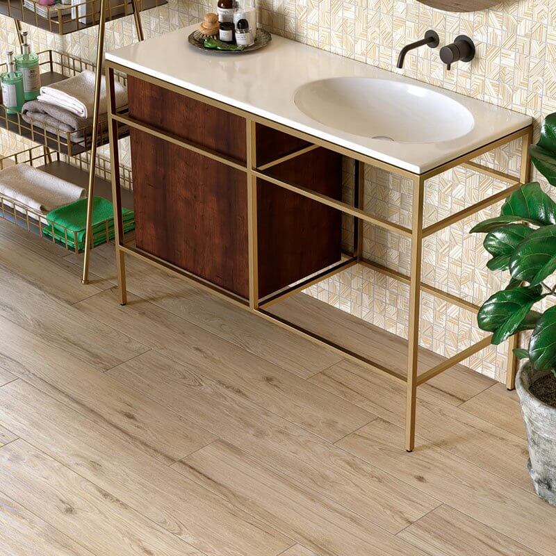 Gres Porcellanato Effetto Legno Non Rettificato Naturale 20x90 10mm Nwood Almond - Herberia