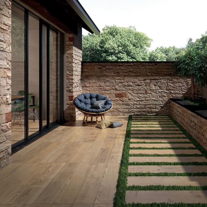 Gres Porcellanato Effetto Legno Rettificato Grip 30x120 20mm Miele Just Mix - Gardenia Orchidea