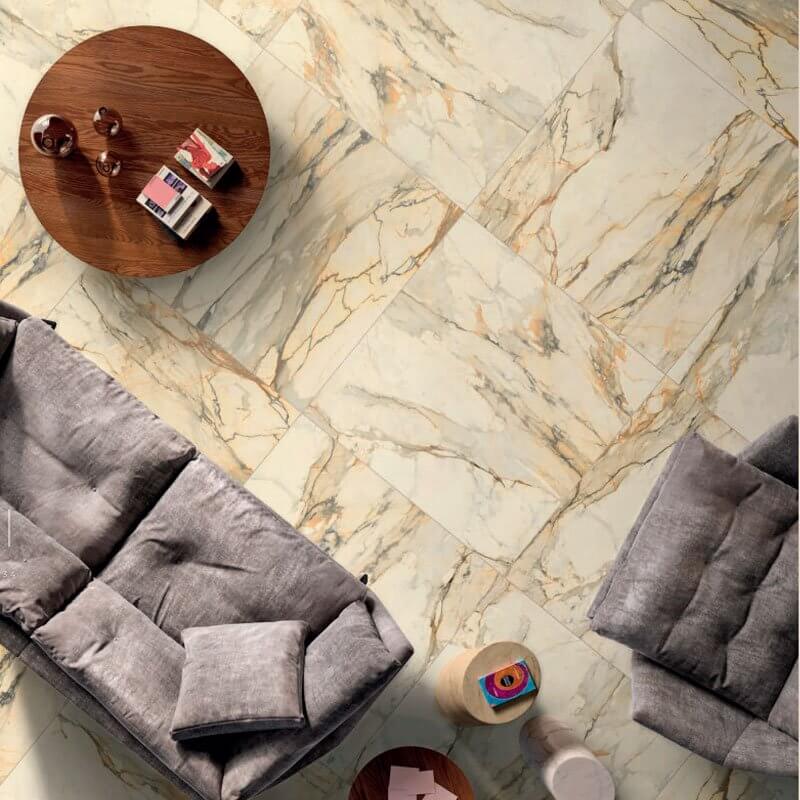 Gres Porcellanato Effetto Marmo Rettificato Lucido 120x120 6mm Antique Brown La Marmoteca - Gardenia Orchidea