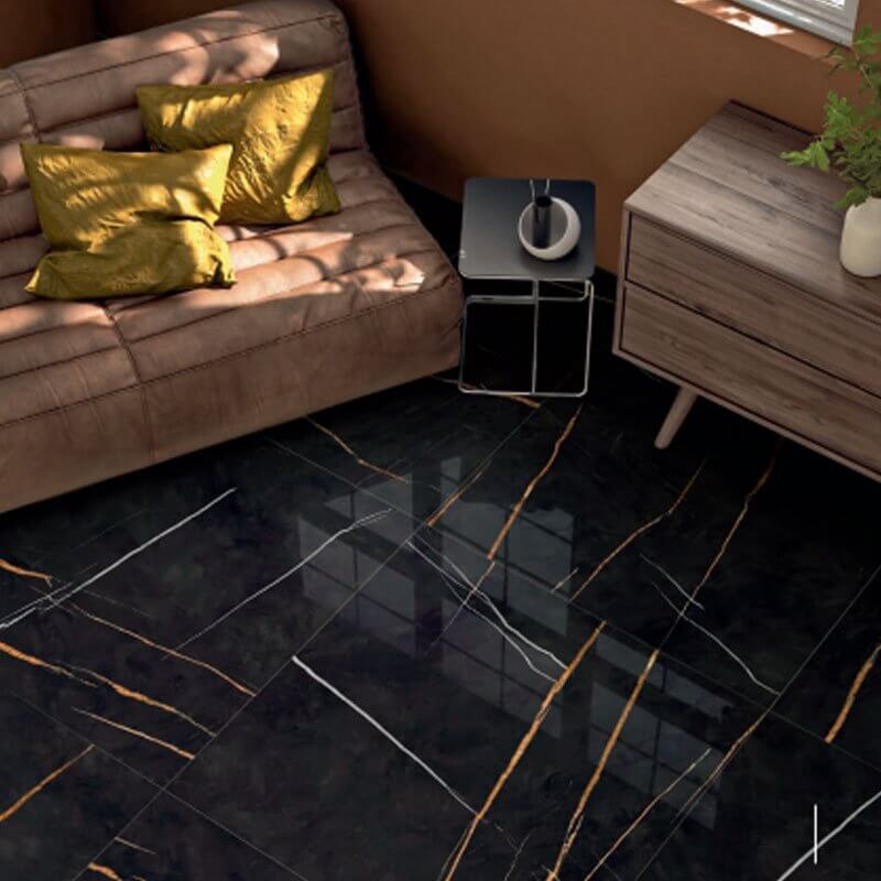 Gres Porcellanato Effetto Marmo Rettificato Lucido 60x120 6mm Sahara Noir La Marmoteca - Gardenia Orchidea