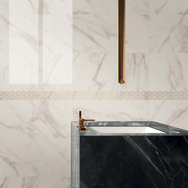 Gres Porcellanato Effetto Marmo Rettificato Lucido 60x60 8.5mm Calacatta Select Sensi - ABK
