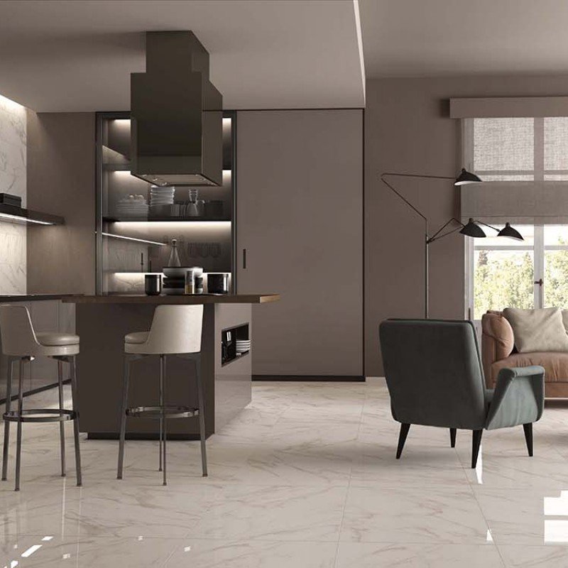 Gres Porcellanato Effetto Marmo Rettificato Lucido 60x60 8.5mm Calacatta Select Sensi - ABK
