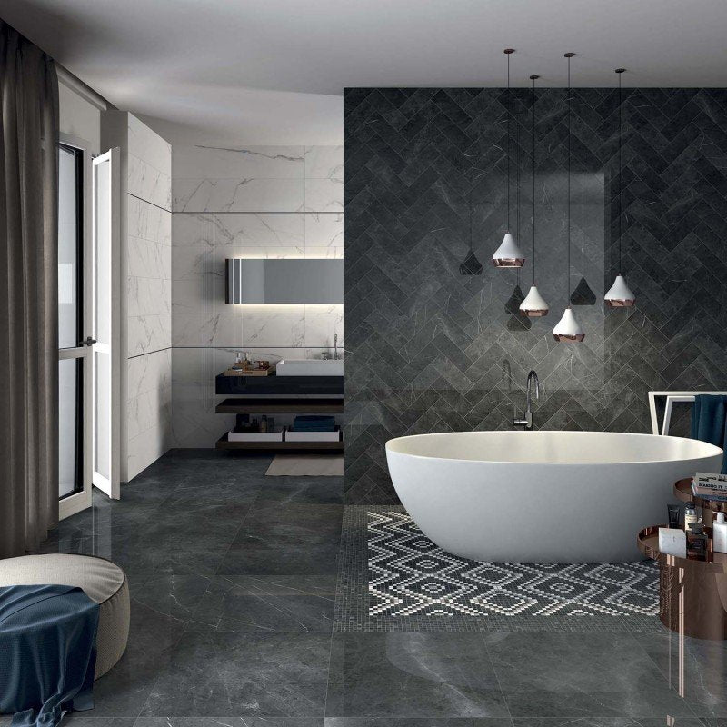 Gres Porcellanato Effetto Marmo Rettificato Lucido 60x60 8.5mm Pietra Grey Sensi - ABK