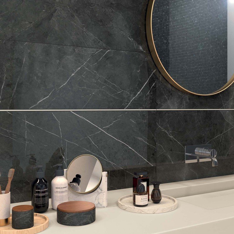 Gres Porcellanato Effetto Marmo Rettificato Lucido 60x60 8.5mm Pietra Grey Sensi - ABK