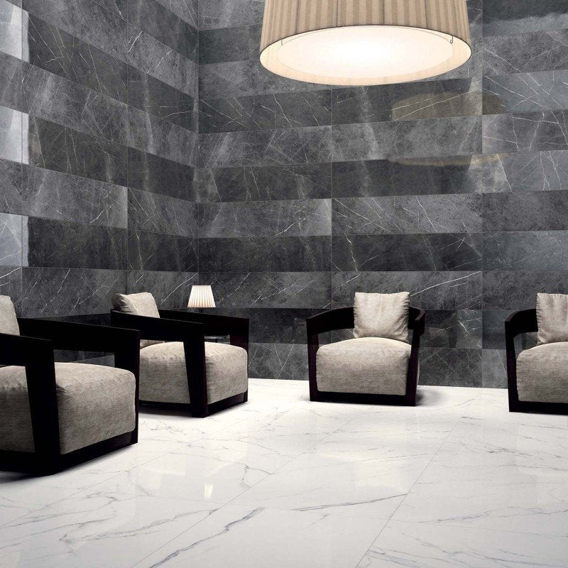 Gres Porcellanato Effetto Marmo Rettificato Lucido 60x60 8.5mm Pietra Grey Sensi - ABK
