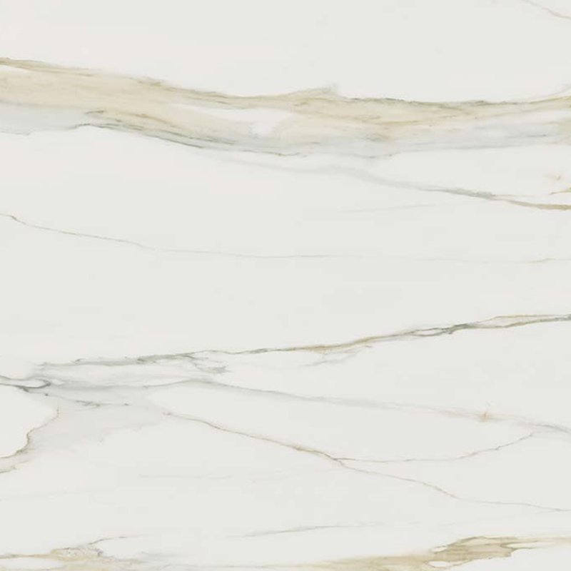 Gres Porcellanato Effetto Marmo Calacatta Gold Lucido 80x80 cm - Florim, elegante superficie bianca con venature dorate.