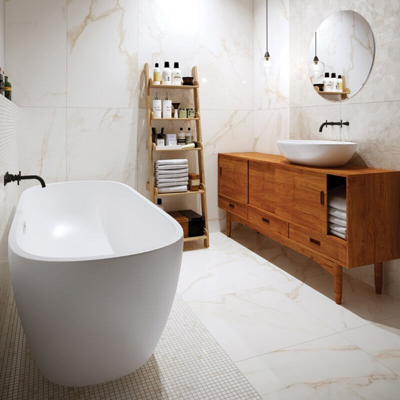 Natural Rectified Marble Effect Porcelain Stoneware 120x120 9mm Fine Marbles Calacatta - Herberia