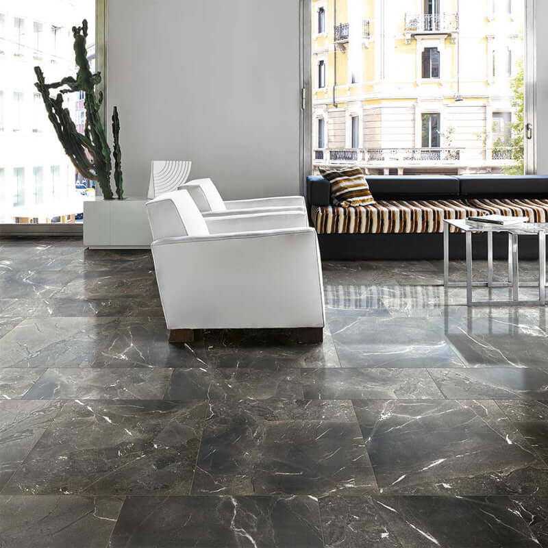 Gres Porcellanato Effetto Marmo Rettificato Naturale 60x60 9mm Black deep Timeless - Florim