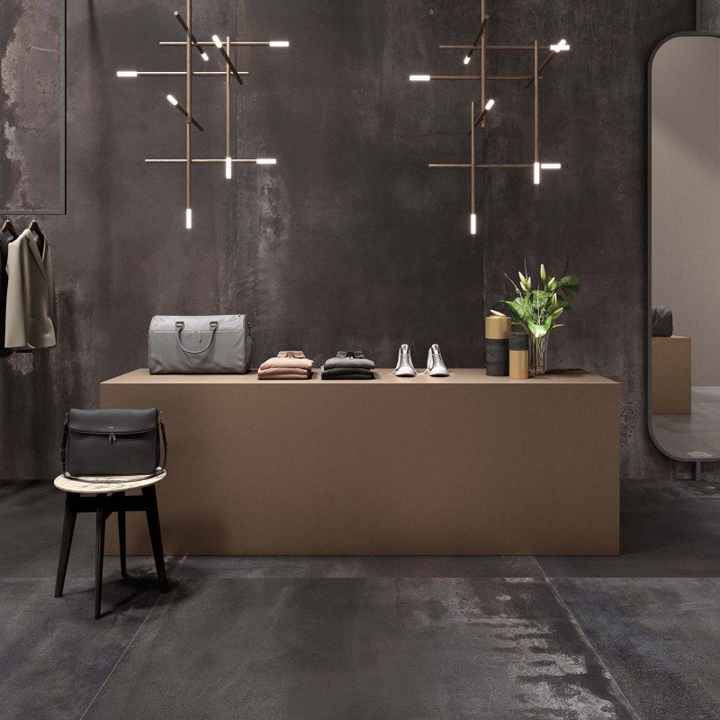 Gres Porcellanato Effetto Metallo Rettificato Lappato 30x120 8.5mm Dark Interno 9 - ABK