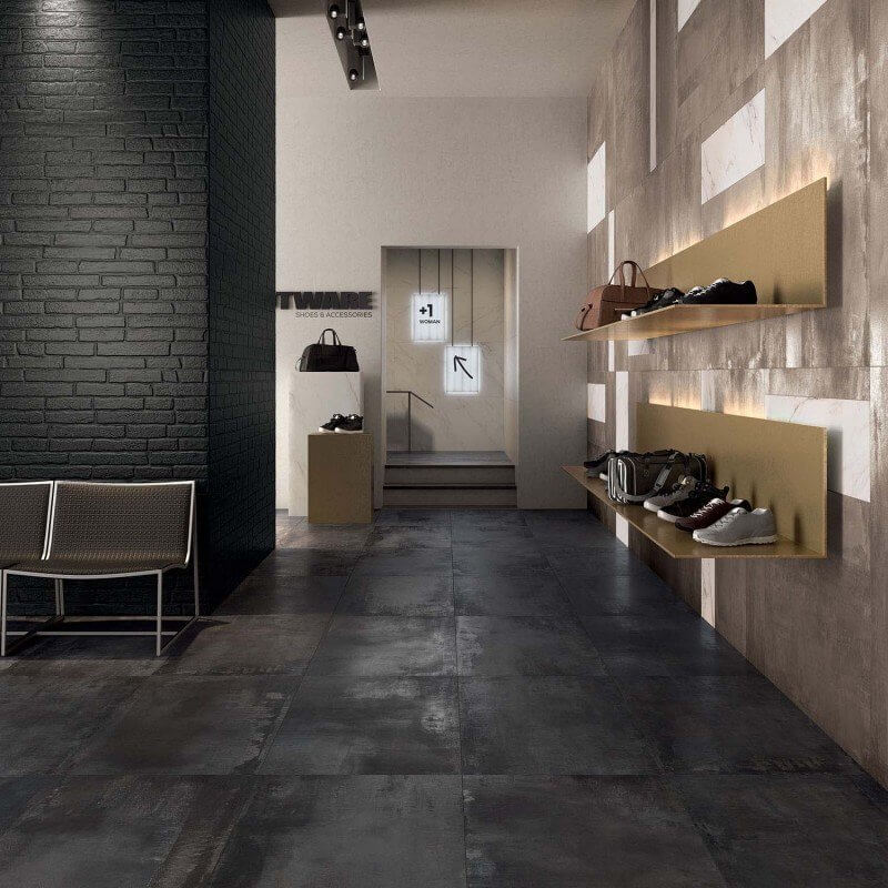 Gres Porcellanato Effetto Metallo Rettificato Naturale 120x120 8.5mm Wide Dark Interno 9 - ABK