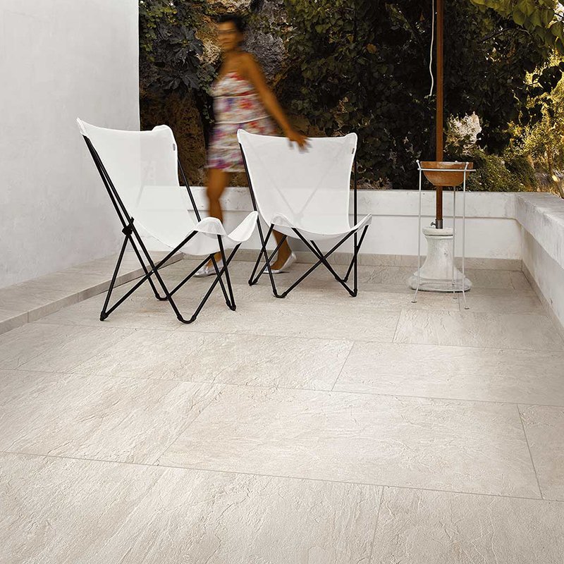Gres Porcellanato Effetto Pietra Rettificato Grip 80x80 9mm Blanc Ardoise - Florim