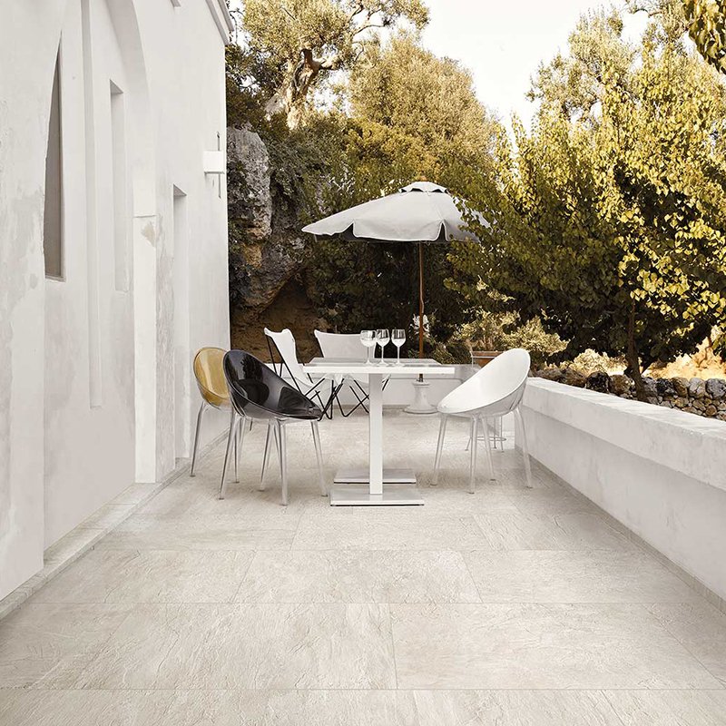 Gres Porcellanato Effetto Pietra Rettificato Grip 80x80 9mm Blanc Ardoise - Florim
