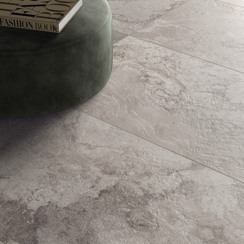 Stone Effect Porcelain Stoneware Rectified Lapped 60x60 8.5mm Grey Alpes Raw - ABK
