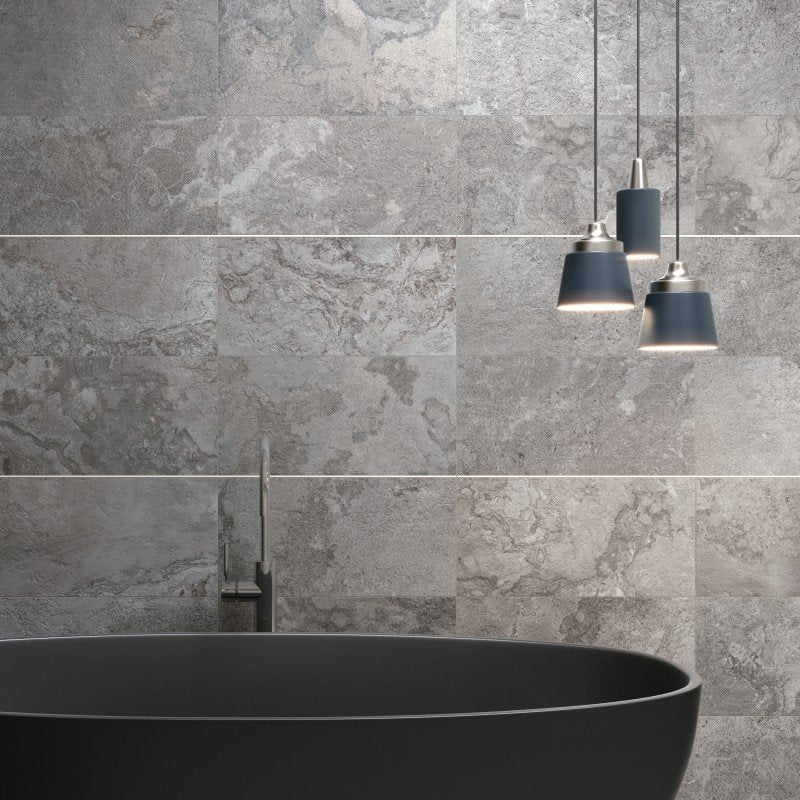 Stone Effect Porcelain Stoneware Rectified Lapped 60x60 8.5mm Lead Alpes Raw - ABK