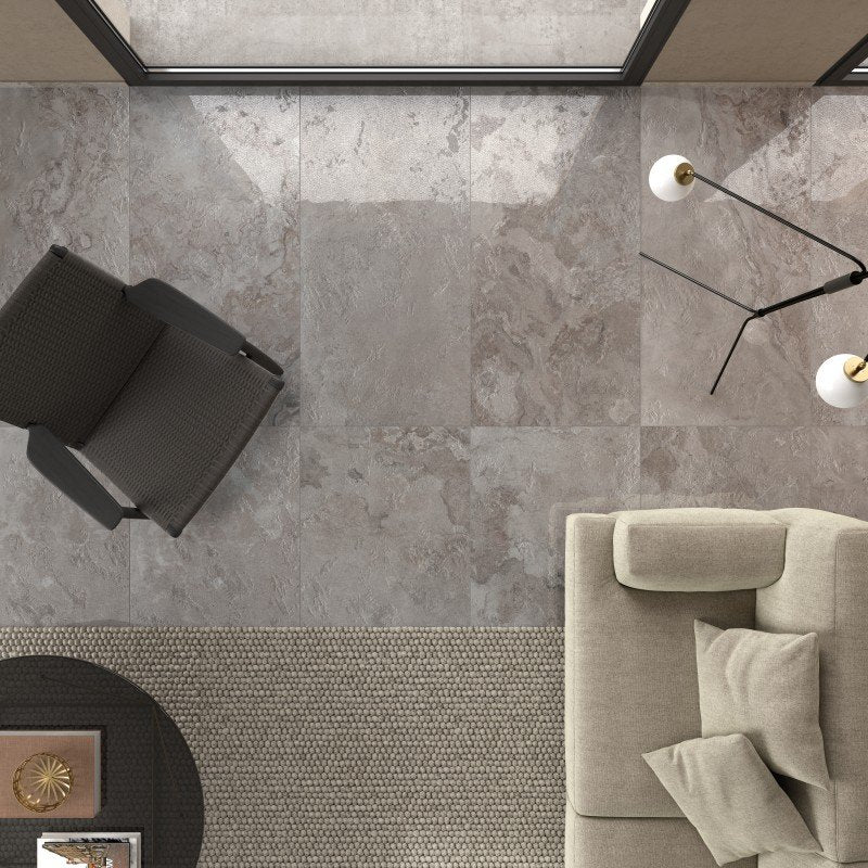 Stone Effect Porcelain Stoneware Rectified Lapped 60x60 8.5mm Lead Alpes Raw - ABK