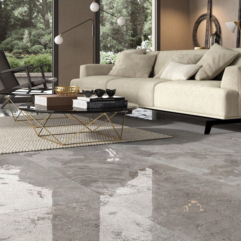 Stone Effect Porcelain Stoneware Rectified Lapped 60x60 8.5mm Lead Alpes Raw - ABK