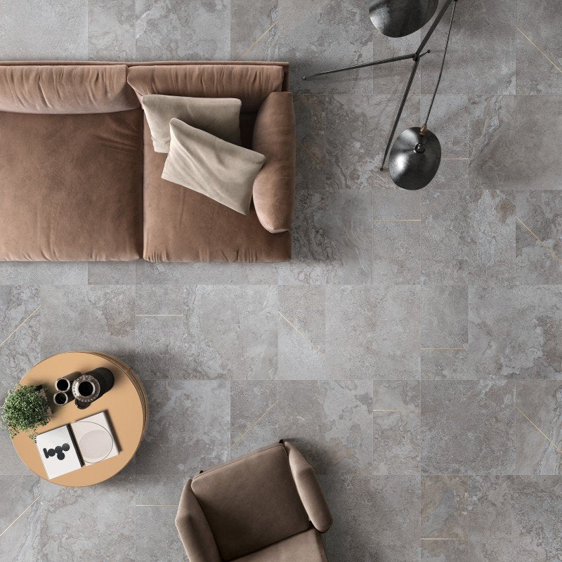 Stone Effect Porcelain Stoneware Rectified Lapped 60x60 8.5mm Lead Alpes Raw - ABK