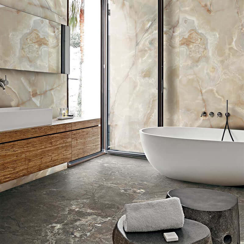 Gres Porcellanato Effetto Pietra Rettificato Lucido 60x120 9mm Golden Onyx Onyx&More - Florim