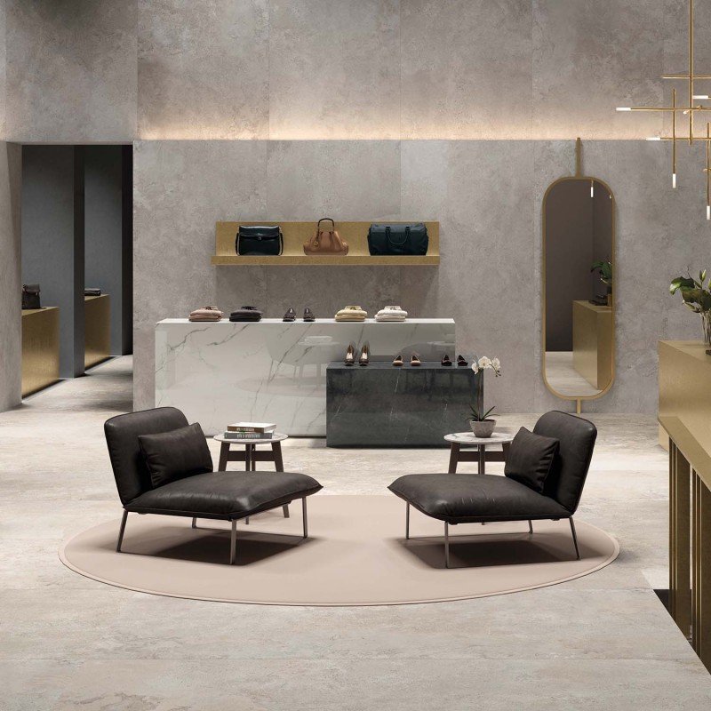 Natural Rectified Stone Effect Porcelain Stoneware 120x120 8.5mm Grey Alpes Wide - ABK