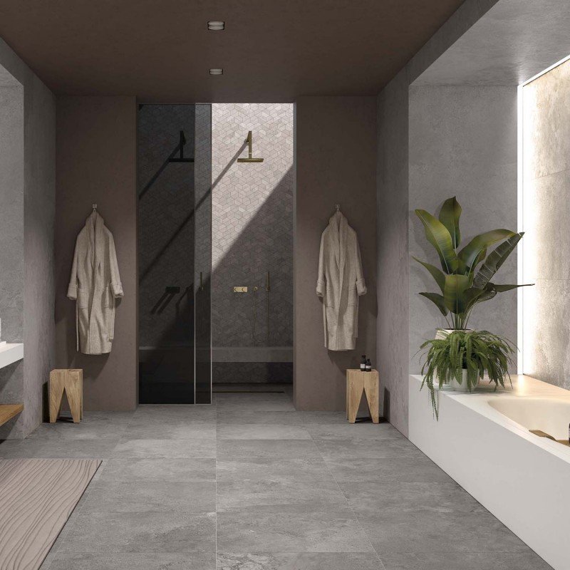 Natural Rectified Stone Effect Porcelain Stoneware 120x120 8.5mm Lead Alpes Wide - ABK