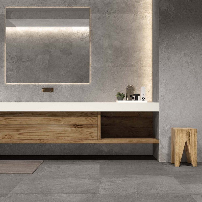Natural Rectified Stone Effect Porcelain Stoneware 120x120 8.5mm Lead Alpes Wide - ABK