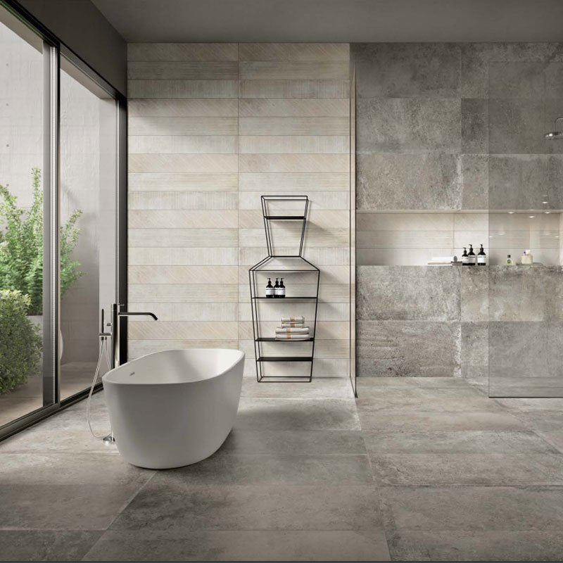 Natural Rectified Stone Effect Porcelain Stoneware 40x80 8.5mm Mud Amboise - Gardenia Orchidea