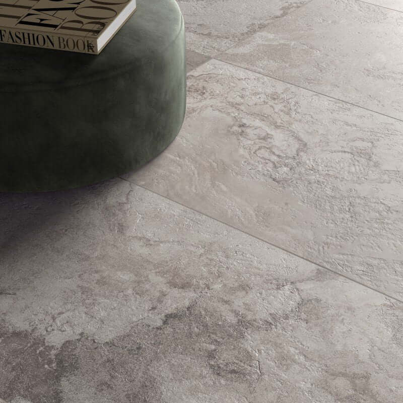 Gres Porcellanato Effetto Pietra Rettificato Naturale 60x120 8.5mm Grey Alpes Raw - ABK