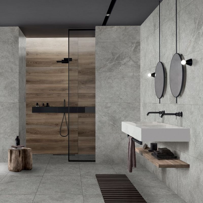Gres Porcellanato Effetto Pietra Rettificato Naturale 60x120 8.5mm Grey Hammered Atlantis - ABK