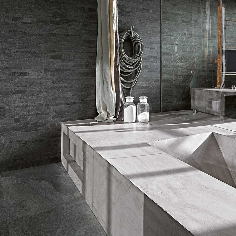 Natural Rectified Stone Effect Porcelain Stoneware 60x120 9mm Coal Natural Stone - Florim