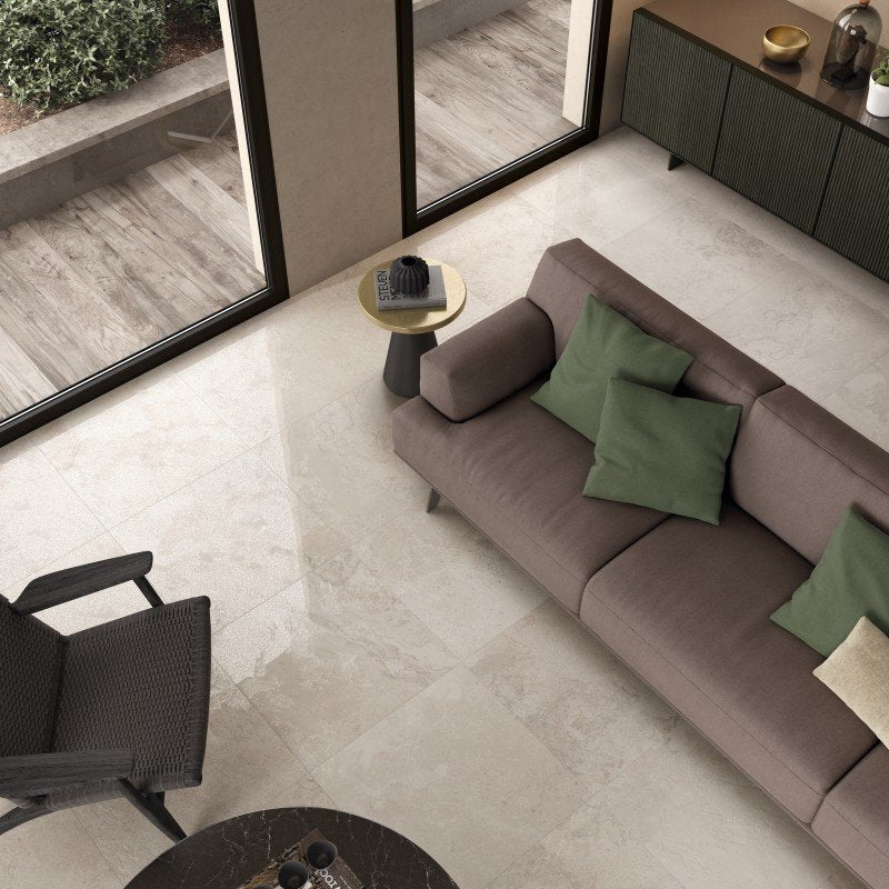 Natural Rectified Stone Effect Porcelain Stoneware 60x60 8.5mm Ivory Alpes Raw - ABK