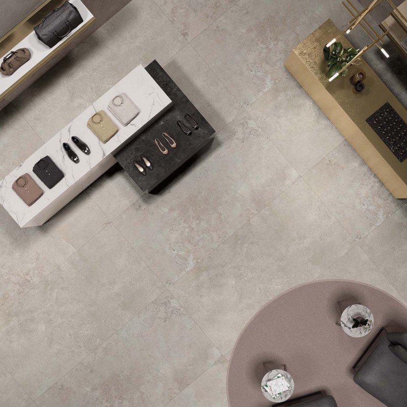 Natural Rectified Stone Effect Porcelain Stoneware 80x80 8.5mm Ivory Alpes Wide - ABK