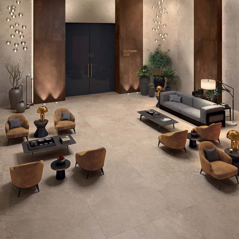 Natural Rectified Stone Effect Porcelain Stoneware 80x80 8.5mm Sand Alpes Wide - ABK