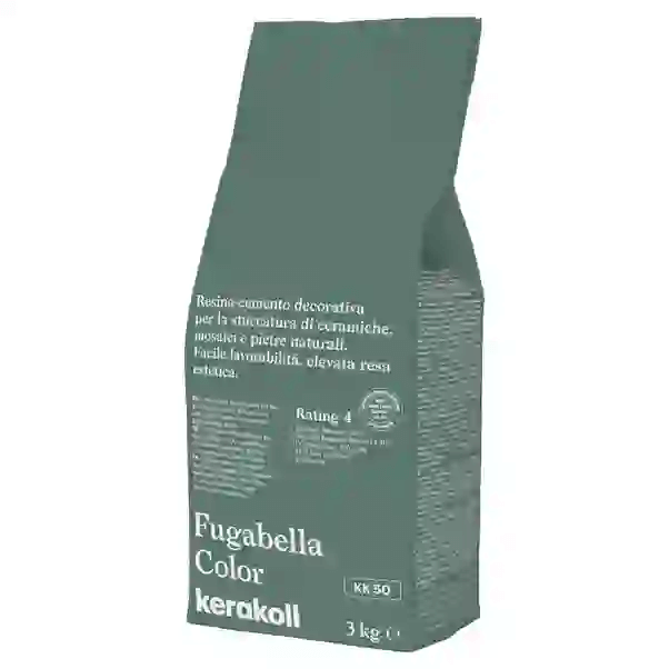 Fugabella Color KK 50 Kerakoll 3 Kg packaging featuring resin-cement technology and a unique color palette.