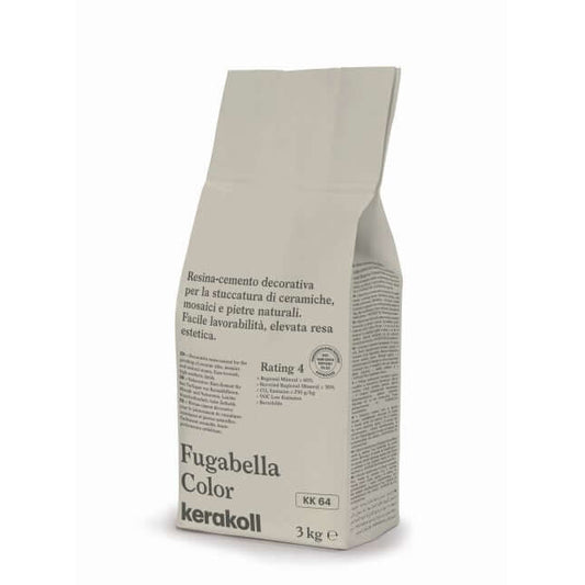 Fugabella Color KK 64 3 Kg packaging by Kerakoll, decorative resin-cement for ceramics and natural stones.