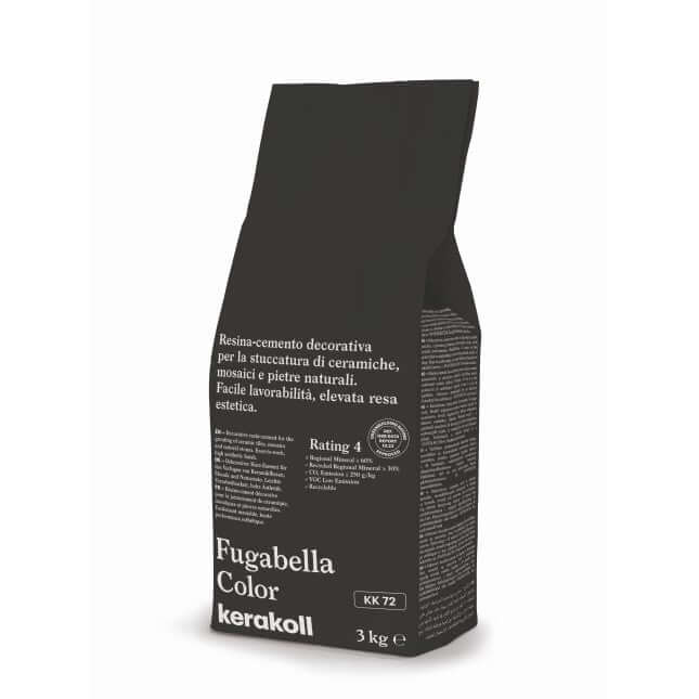 Fugabella Color KK 72 3 Kg package by Kerakoll, featuring decorative resin-cement for ceramics and natural stones.