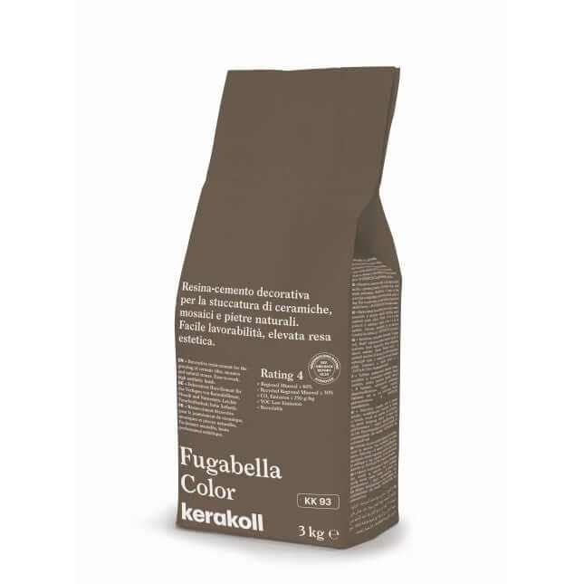 Fugabella Color KK 93 3 kg bag by Kerakoll, decorative resin-cement for ceramic and natural stone installation.