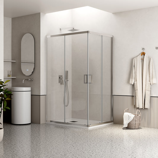 Box Doccia 80x90 cm Doppio Scorrevole Vetro Trasparente e Profilo Cromo - Escape