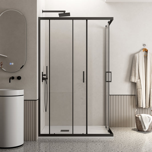 Box Doccia 90x100 cm Doppio Scorrevole Vetro Trasparente e Profilo Nero - Escape