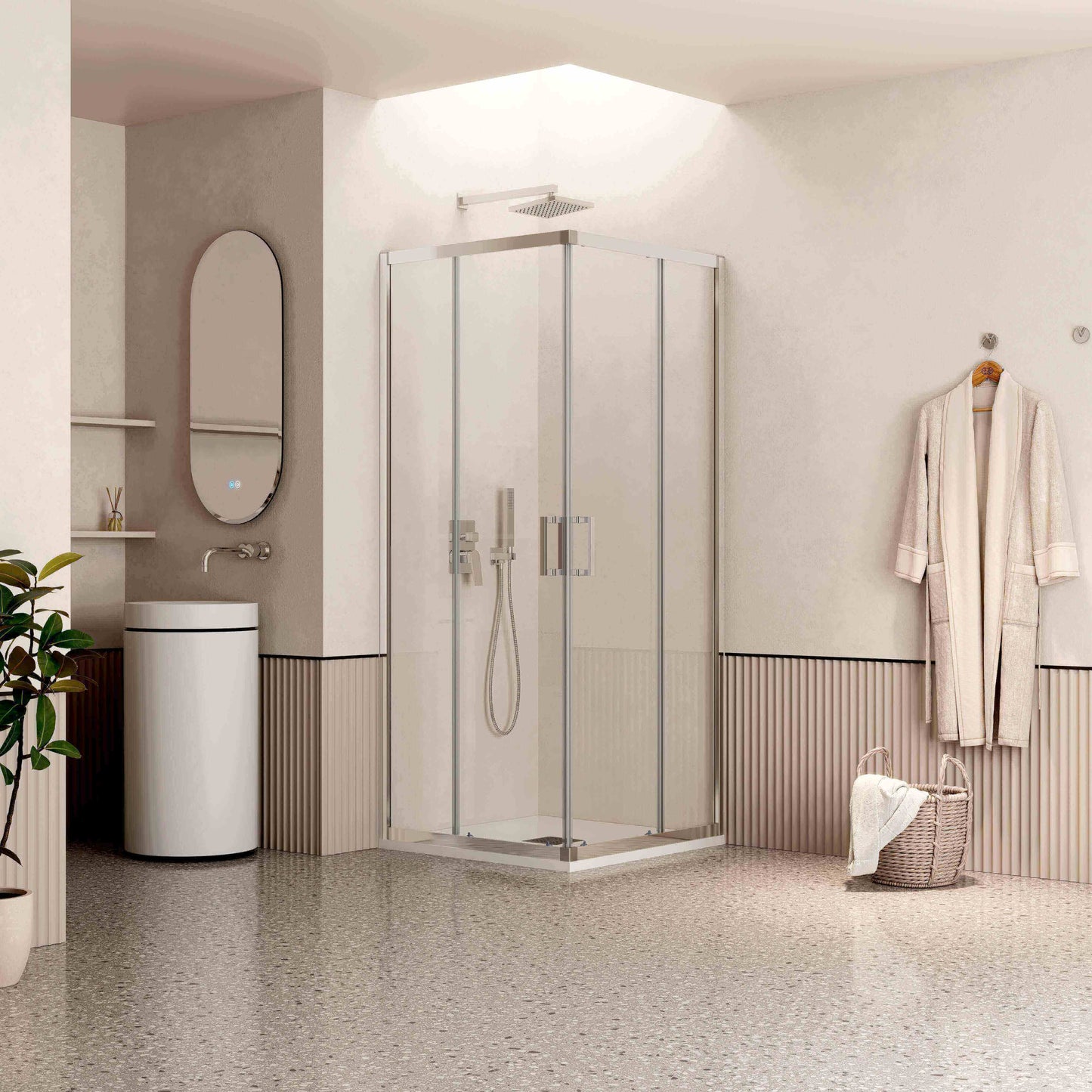 Box Doccia 100x110 cm con vetro trasparente e profilo cromo, ideale per bagno moderno.