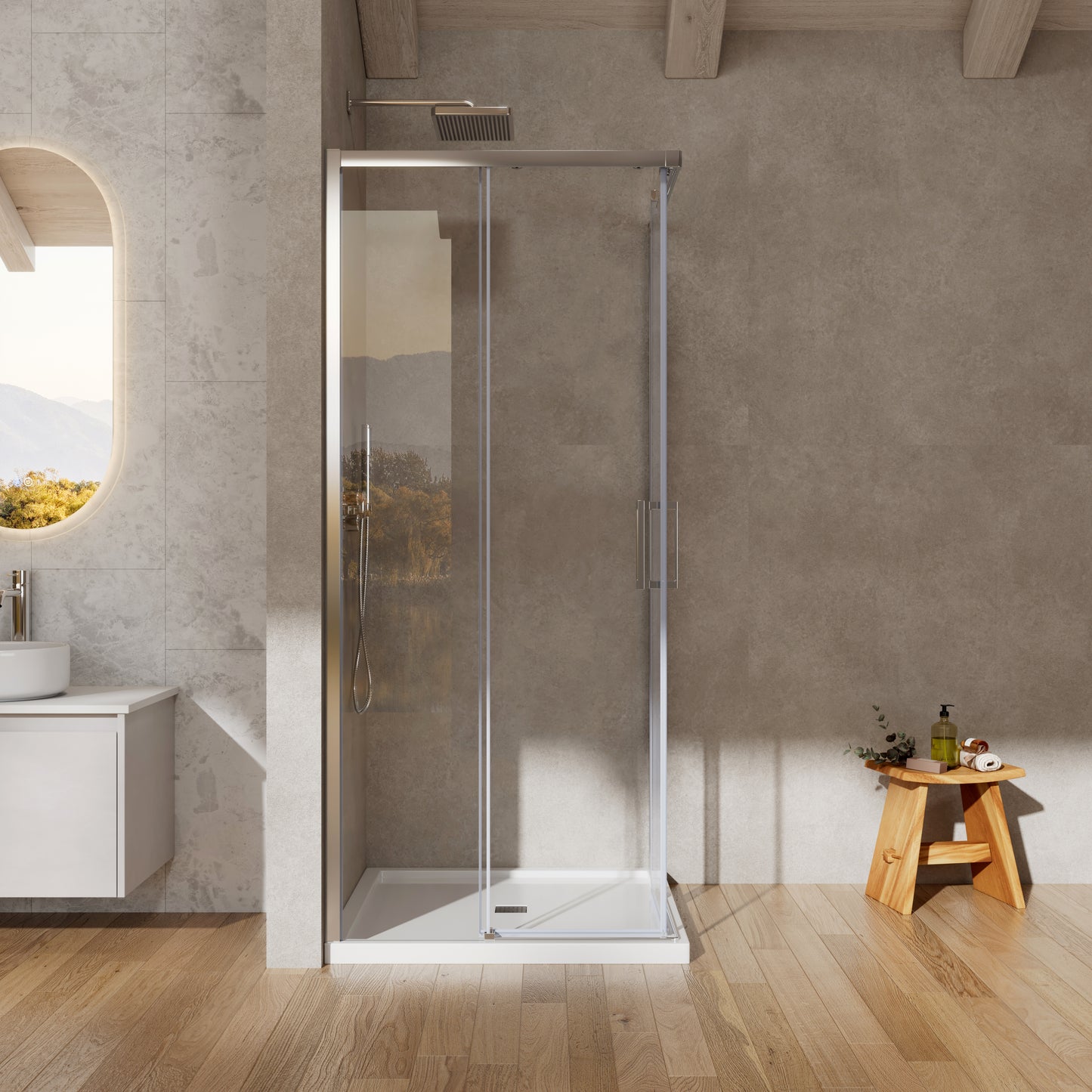 Box Doccia 100x100 cm Doppio Scorrevole Vetro Trasparente e Profilo Cromo - Rest