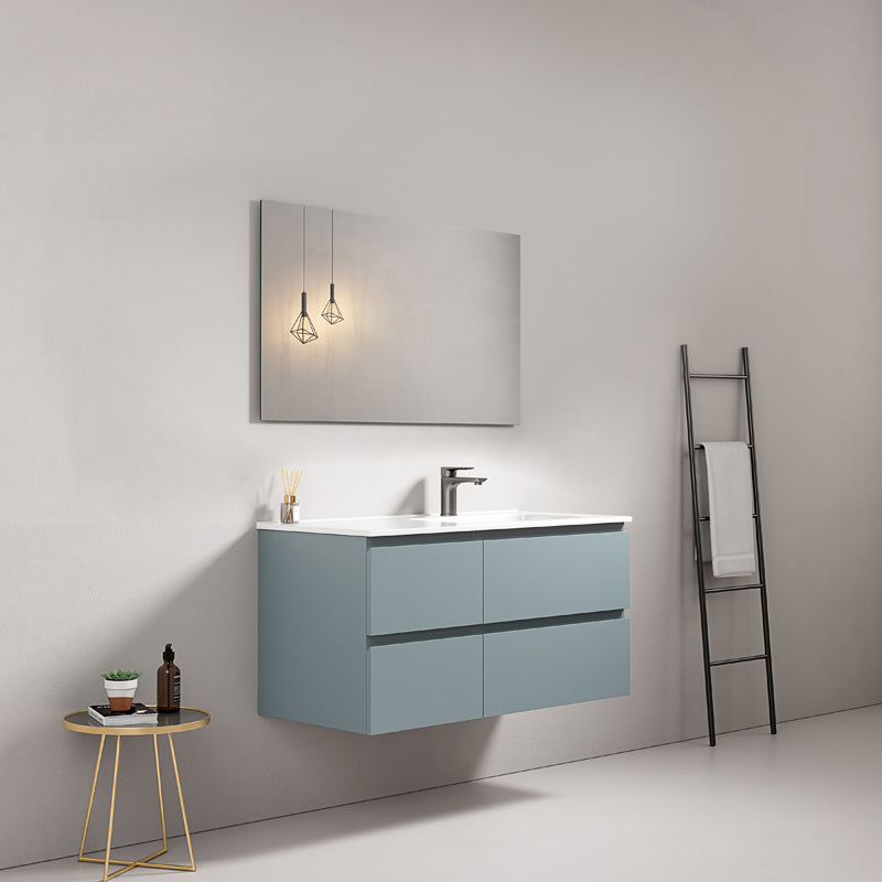 Mobile bagno sospeso 100 cm Blu Avio Lavabo a Destra in Ceramica Specchio Quadro - Fiji Paint