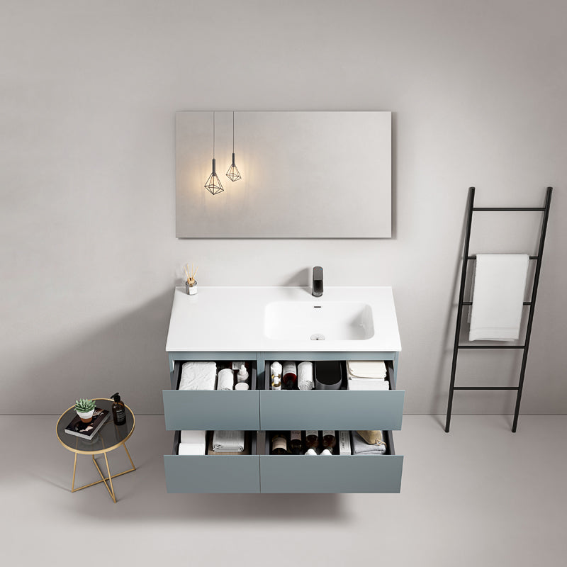 Mobile bagno sospeso 100 cm Blu Avio Lavabo a Destra in Ceramica Specchio Quadro - Fiji Paint