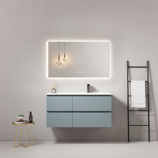 Mobile bagno sospeso 100 cm Blu Avio Lavabo a Destra in Ceramica Specchio Quadro Retroilluminato - Fiji Paint