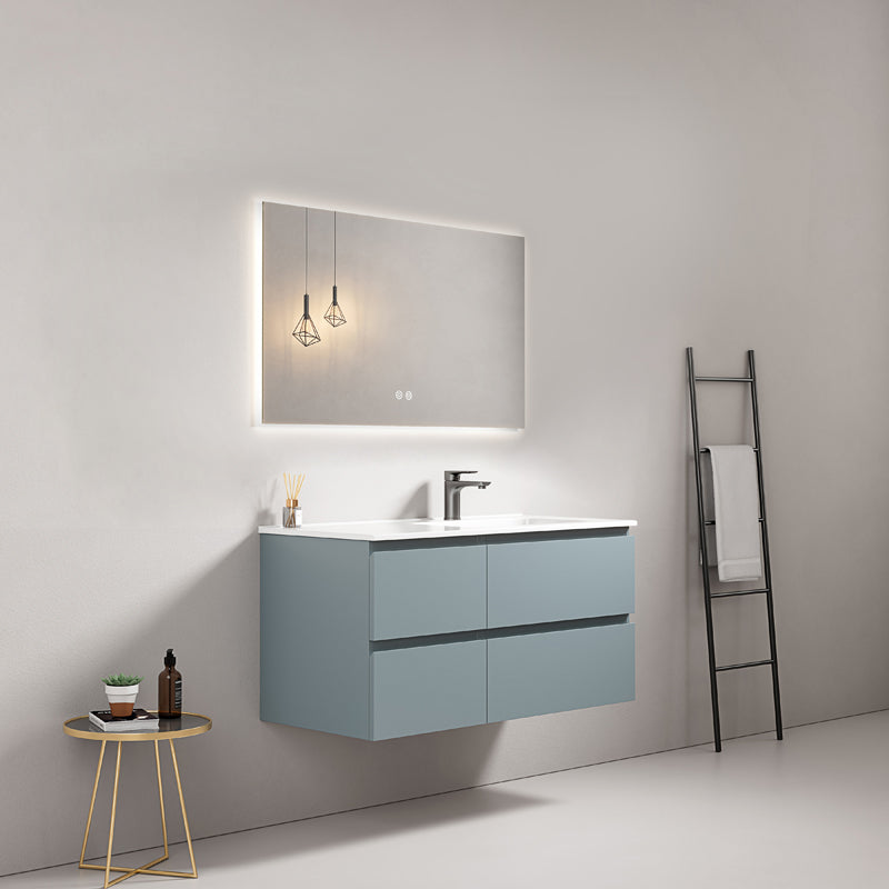 Mobile bagno sospeso 100 cm Blu Avio Lavabo a Destra in Ceramica Specchio Quadro Retroilluminato - Fiji Paint